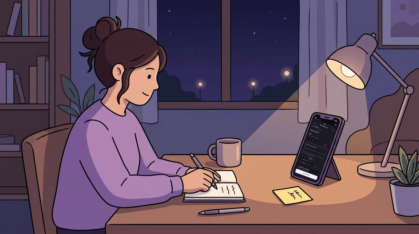 Evening reflection with a rating and a short note