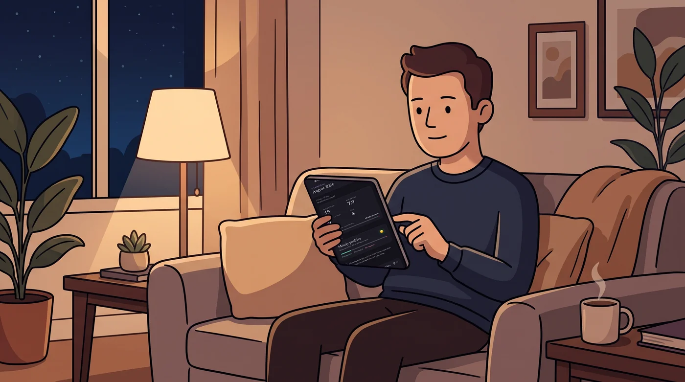 Evening review of past reflections on a tablet