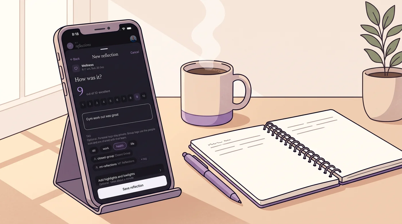 Morning desk with Capture open for a two-minute reflection