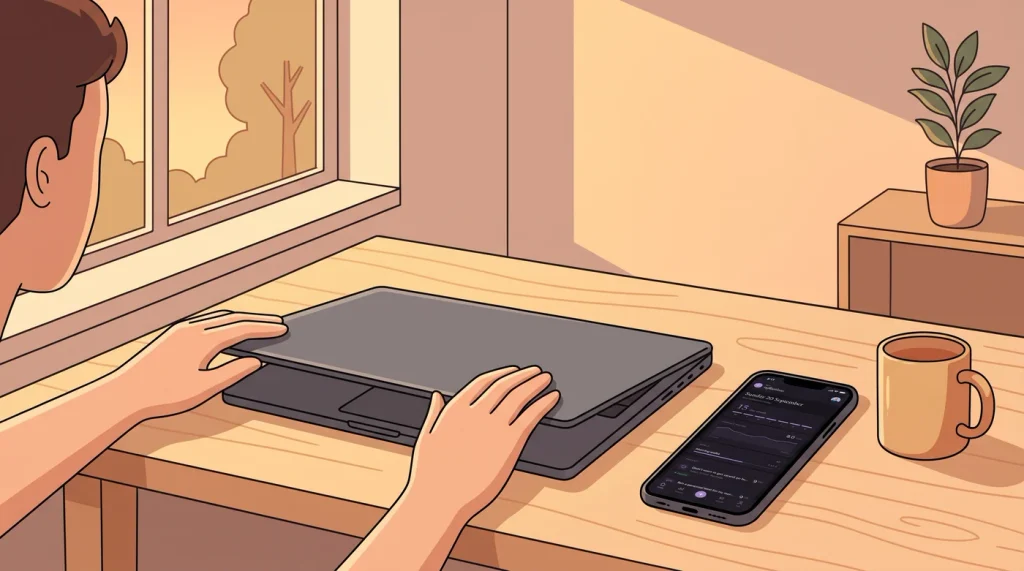 Closing the laptop with My Reflections home open on the phone