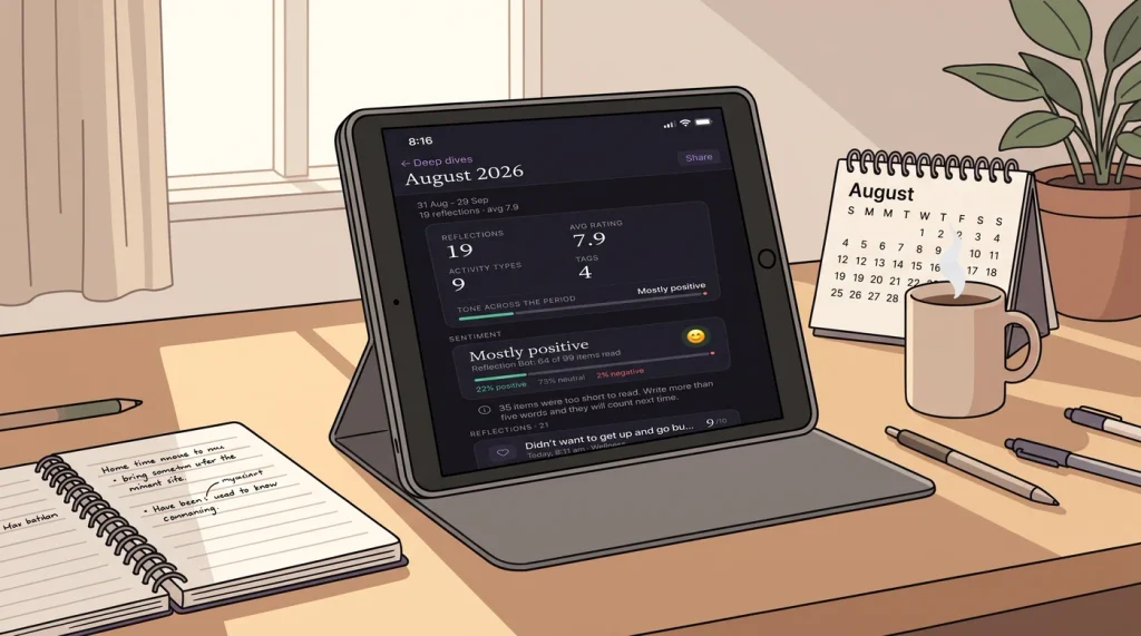 Deep dive report on a tablet during a quiet weekly review